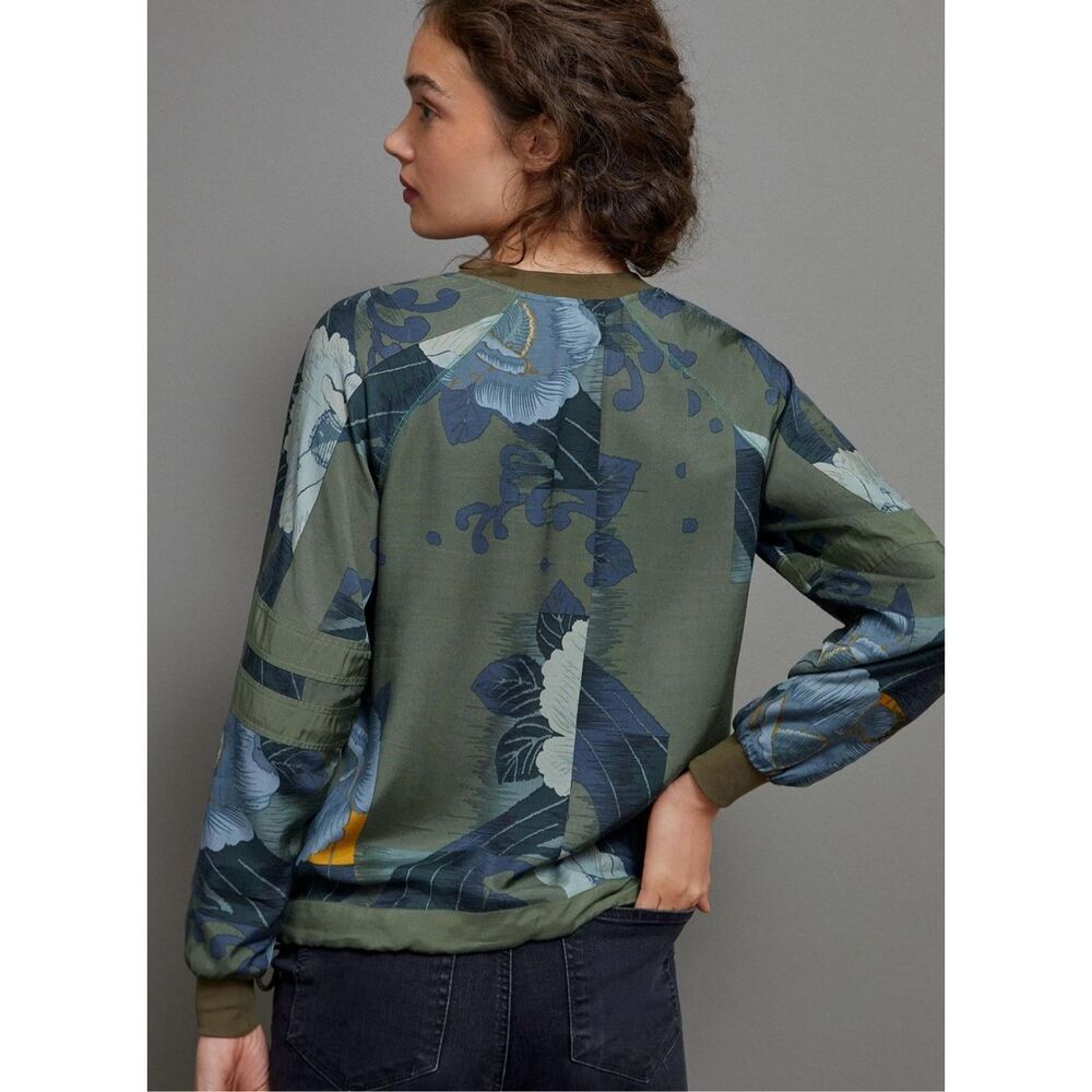 Anthropologie Tiny Ivy Blouse Long Sleeve Camo Floral Tropical Boho Green - Picture 2 of 10